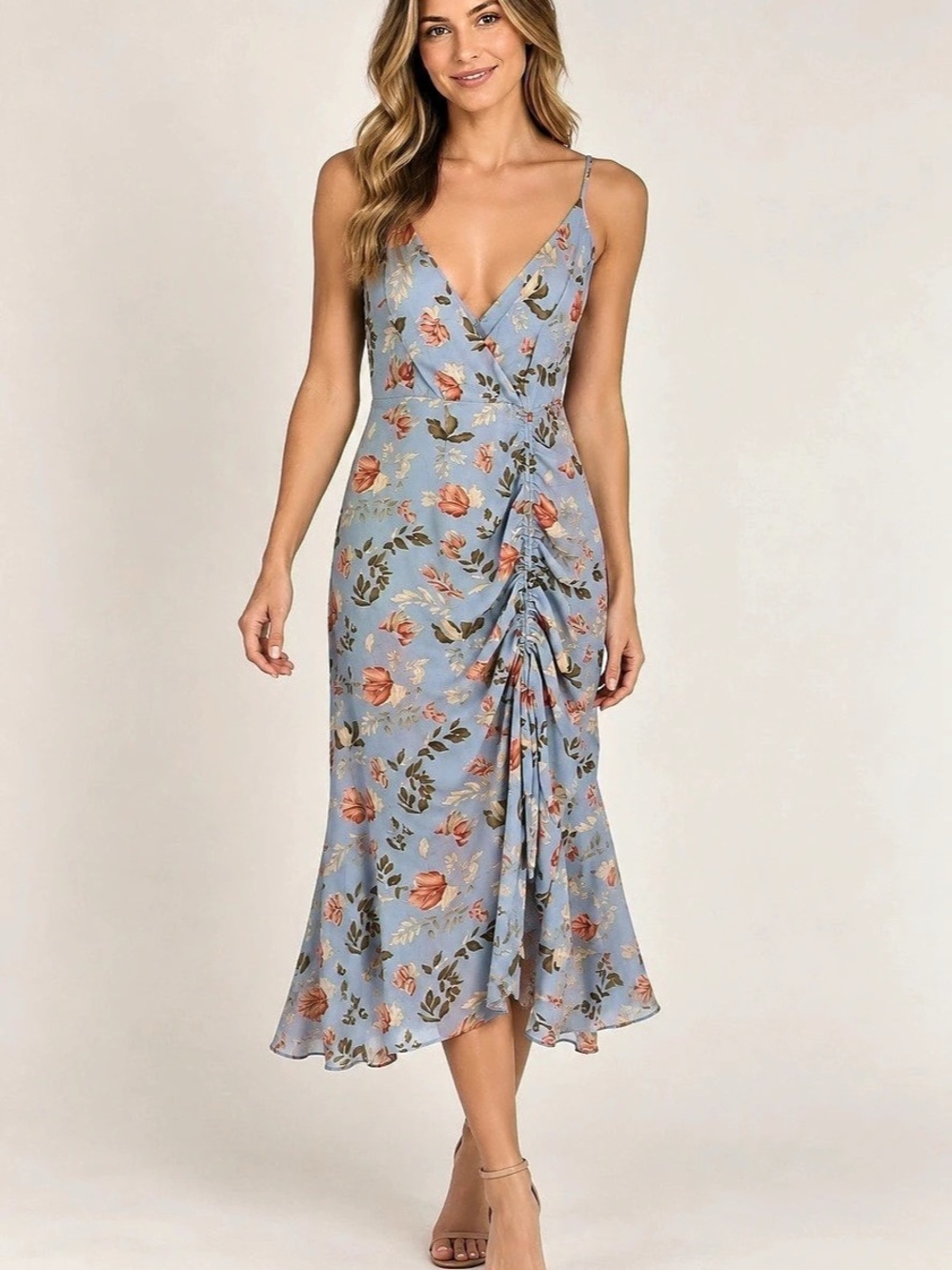 Floret Studios Floral Midi Dress in Blue Size Small
